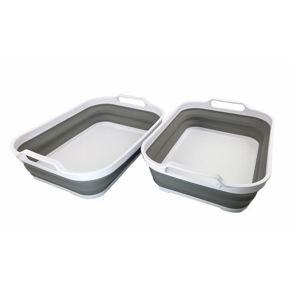 SAMMART Set of 2 Collapsible Tub - Foldable Dish Tub - Portable Washing Basin - Space Saving Plastic Washtub - Size L