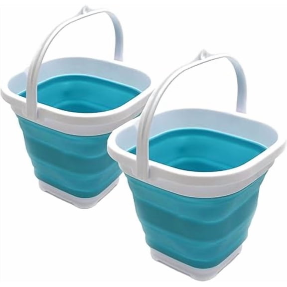SAMMART Set of 2 Super Mini Sqare Collapsible Plastic Bucket - Foldable Square Tub - Portable Fishing Water Pail - Space Saving Outdoor Waterpot