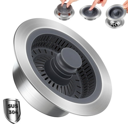 SAMODRA Upgraded 3 in 1 Kitchen Sink Strainer and Stopper, Stainless Steel Drain Strainer Combo for Kitchen Sink, US Standard 3-1/2'' Drain