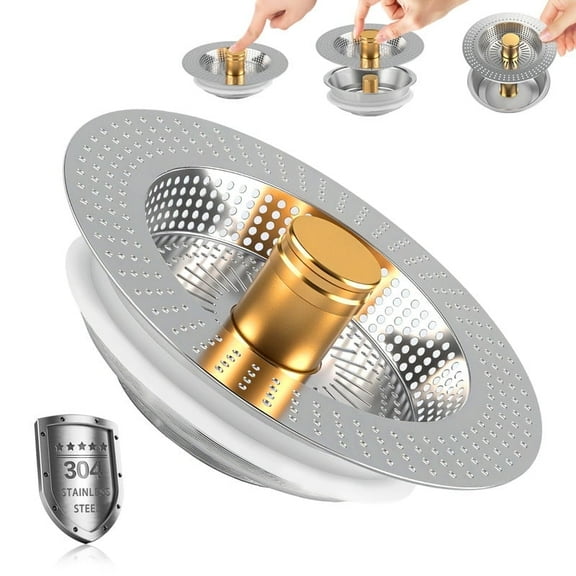 SAMODRA Upgraded 3 in 1 Kitchen Sink Strainer and Stopper, Stainless Steel Drain Strainer Combo for Kitchen Sink, US Standard 3-1/2'' Drain