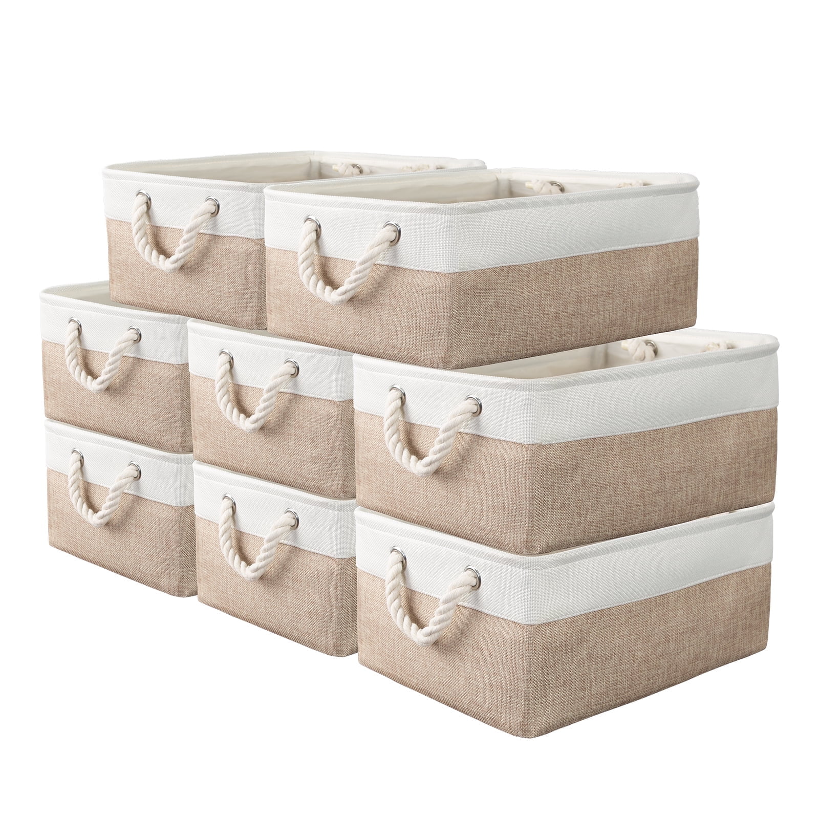 SAMORADREA 8 Pack Storage Basket Bins - Fabric Basket Bulk Decorative Baskests Storage Box Cubes Containers W/Handles for Clothes Storage Bedrooms Toys Books Home Office