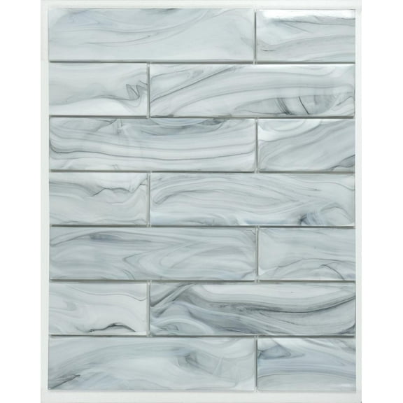 SAMPLE-Barc Sequioa Blue 3-in. x 12-in. Marble Look Subway Polished Glass Wall and Floor Tile