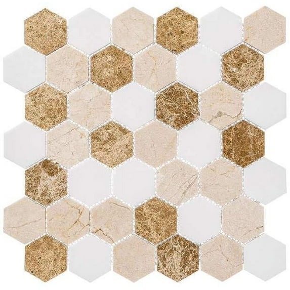 SAMPLE-Channing 2" x 2" Marble Honeycomb Mosaic Floor Use Tile