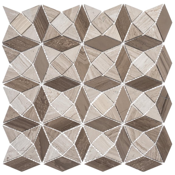 SAMPLE-Cimarron Chimes Gray Geometric Polished Natural Stone Mosaic Wall & Floor Tile