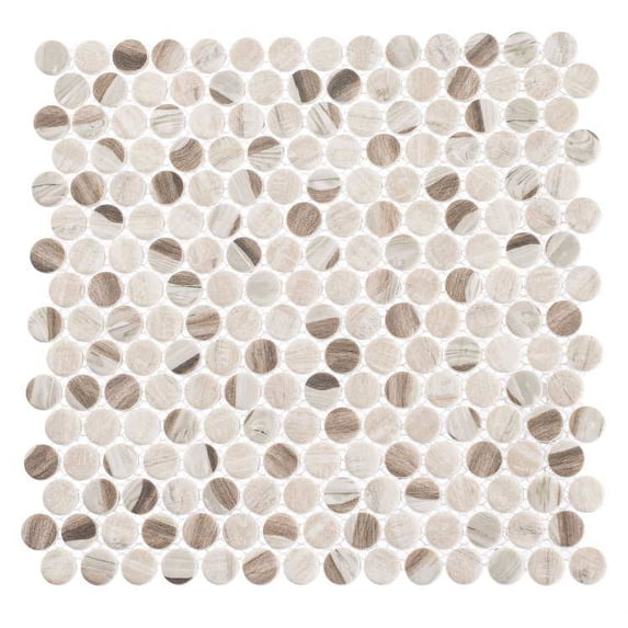 SAMPLE-Dexo Josen Brown 1-in. Penny Round Matte Glass Mosaic Wall & Floor Tile