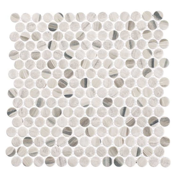 SAMPLE-Dexo Pi Gray 1-in. Penny Round Matte Glass Mosaic Wall & Floor Tile