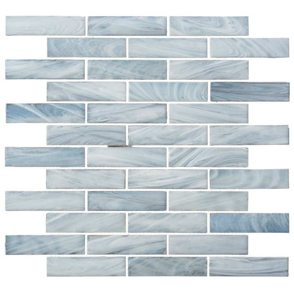 SAMPLE-Dorian Sea Blue 1-in. x 4-in. Beveled Brick Joint Satin Glass Mosaic Wall and Floor Tile