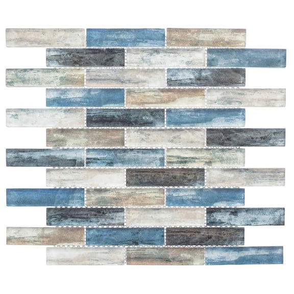 SAMPLE-Giovan Qora Blue 1-in. x 4-in. Brick Joint Matte Glass Mosaic Wall and Floor Tile