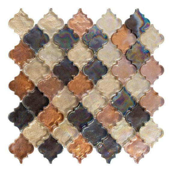 SAMPLE-Grandio Prisml Brown 2-in. Arabesque Polished Glass Mosaic Wall Tile