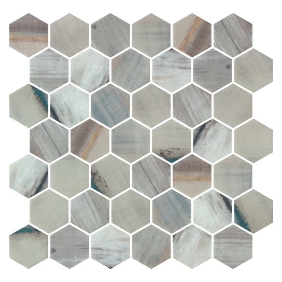 SAMPLE-Haelm 2-in Hexagon Honeycomb Marble Look Upcycled Polished Glass Wall & Floor Mosaic Tile