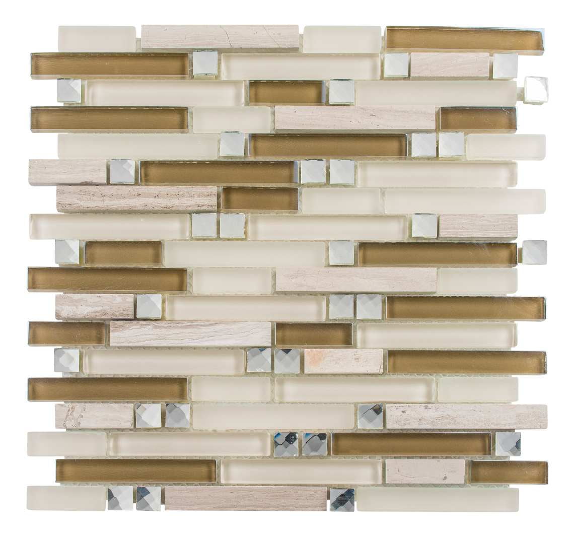 Brown and Beige Polished Marble Mosaic Tile