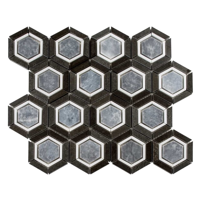 SAMPLE-Hexaco Pecham Gray 3-in. Hexagon Glossy Natural Stone Mosaic ...