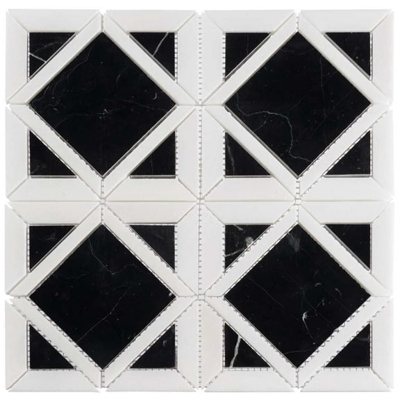 SAMPLE-Maquette Jet Black Novelty Marble Look Polished Natural Stone Mosaic Wall & Floor Tile