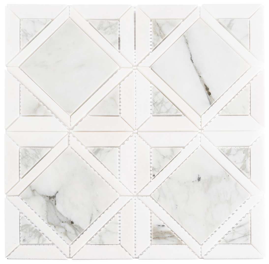 Flint 6x6 White Marble Geometric Mosaic Tile