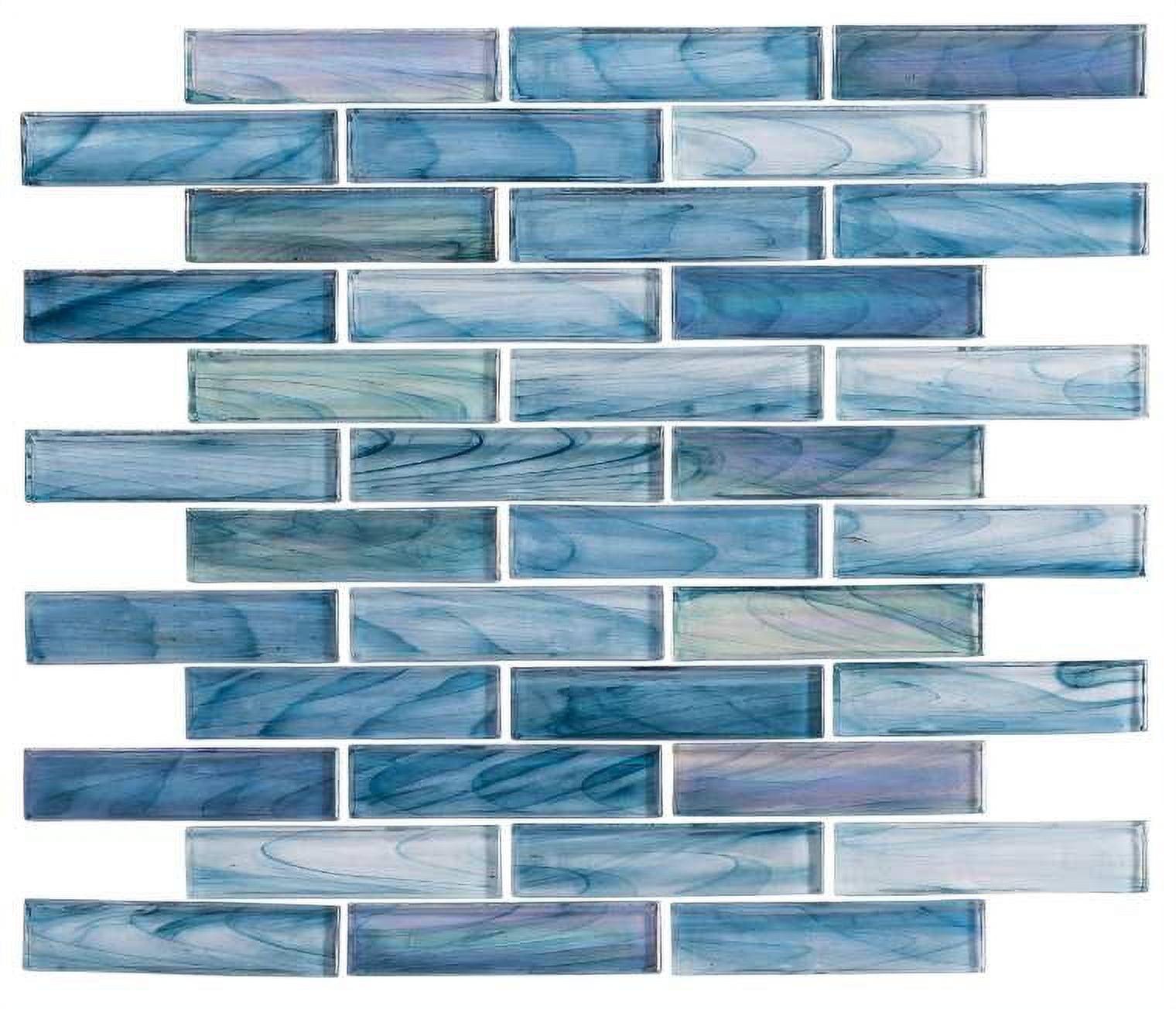 Marianna Blue Glass Brick Joint Mosaic Tile Sheet