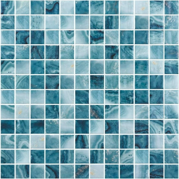 SAMPLE-Mediterranean Karpathos Blue 1-in. Marble Look Polished Glass Mosaic Wall and Floor Tile