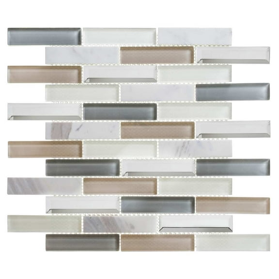SAMPLE-Mergo 1" x 3" Beveled Marble Brick Joint Mosaic Tile