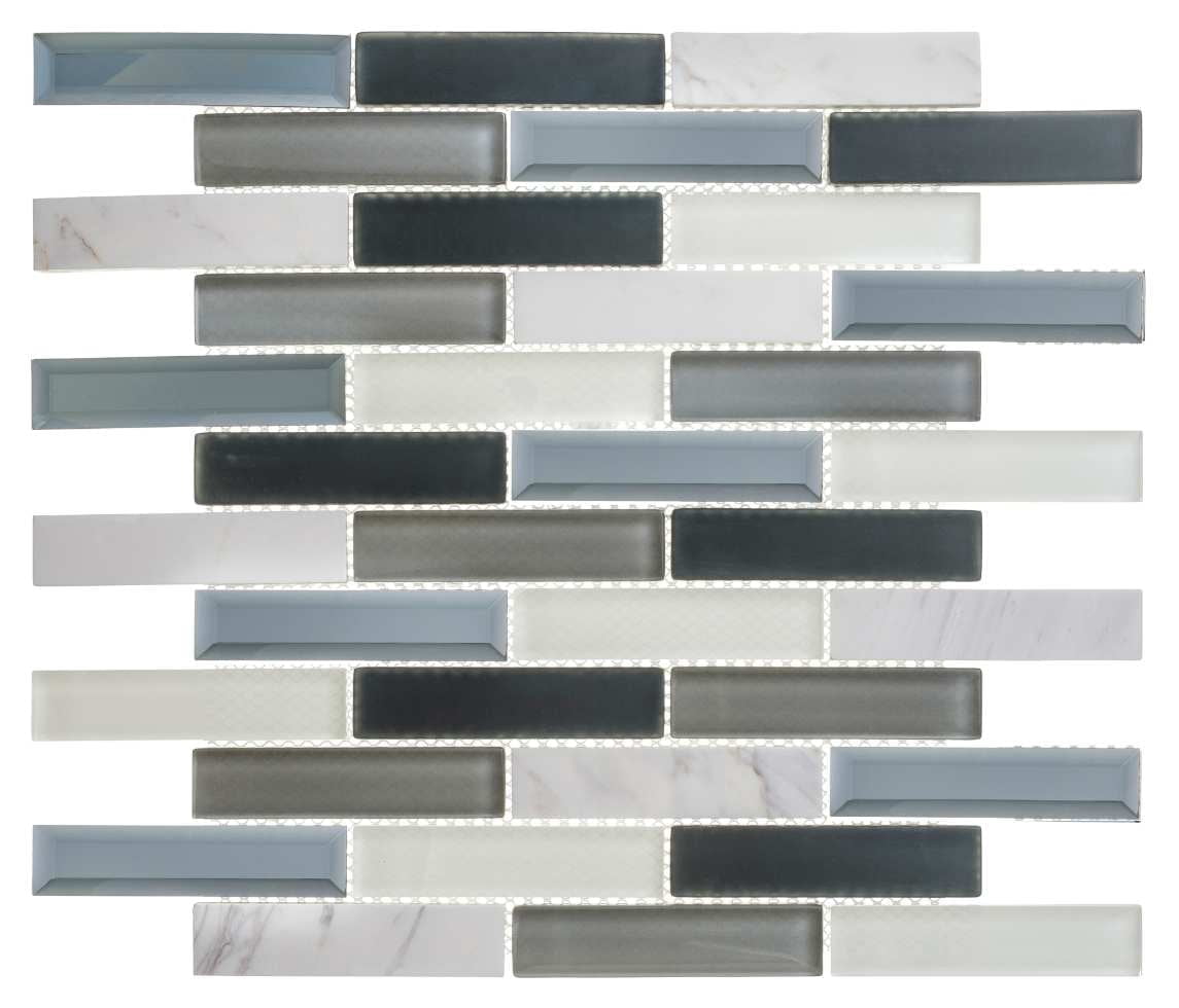 SAMPLE-Mergo 1" x 3" Beveled Marble Brick Joint Mosaic Tile