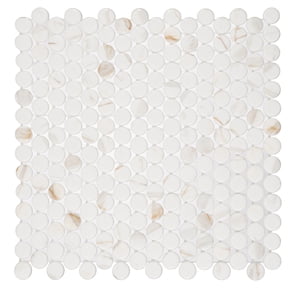 SAMPLE-Muse 11-in. x 11-in Penny Round Marble Look Matt Glass Wall & Floor Mosaic Tile