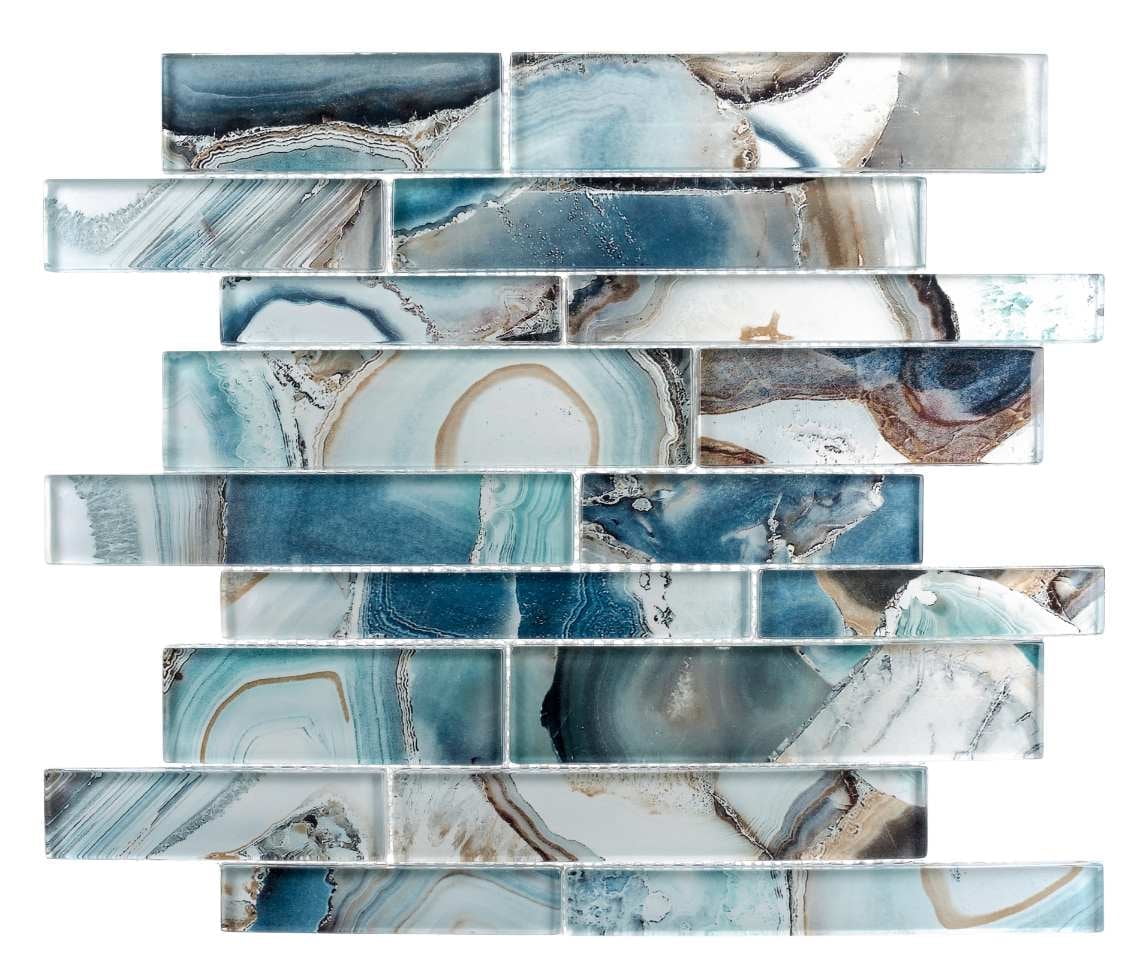 SAMPLE-Myst Nero Gray 3-in. x 12-in. Subway Brick Joint Marble Look Polished Glass Mosaic Wall Tile