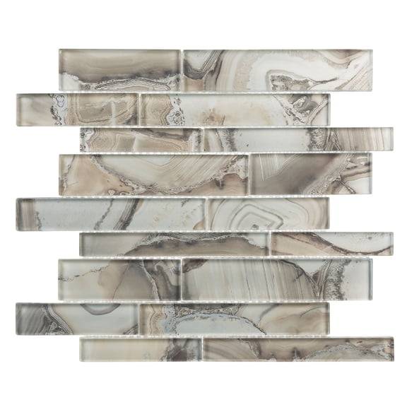 SAMPLE-Myst Qanyon Brown Brick Joint Marble Look Polished Glass Mosaic Wall Tile