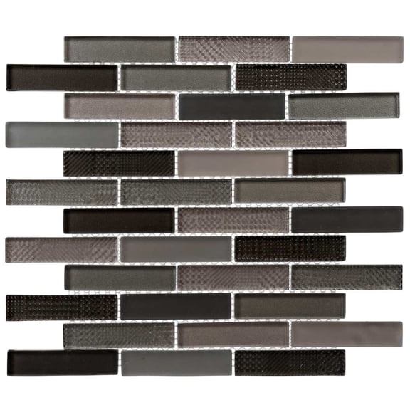 SAMPLE-North Rift Gray 1-in. x 4-in. Brick Joint Mateal Look Glass Mosaic Wall and Floor Tile