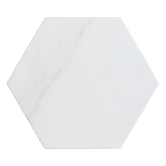 SAMPLE-Porlan Benecia White 8-in. x 9-in. Hexagon Marble Look Matte Porcelain Wall & Floor Tile