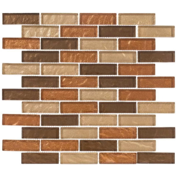 SAMPLE-Pristine 1-in. x 3-in. Brick Joint Metal Look Polished Glass Mosaic Wall and Floor Tile