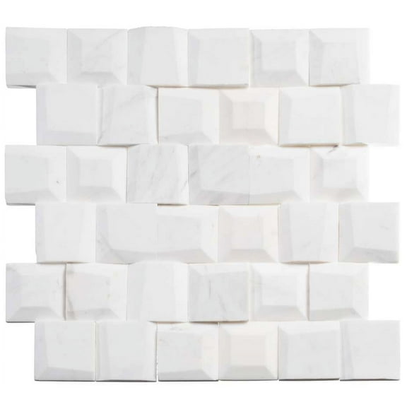SAMPLE-Regal Villa White 2-in. Beveled Grid Pattern Marble Look Mosaic Wall Tile