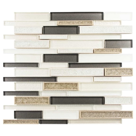 SAMPLE-Reign Scots White Linear Matte & Polished Glass & Natural Stone Mosaic Wall Tile