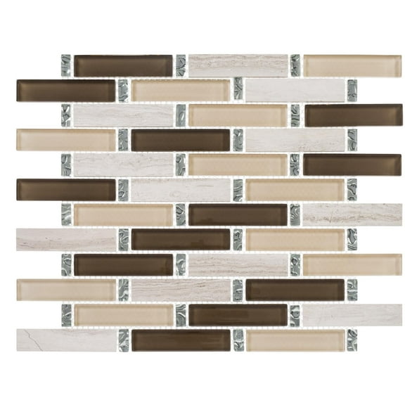 SAMPLE-Saga Epic Brown 1-in. Brick Joint Matte Glass and Marble Mosaic Wall and Floor Tile