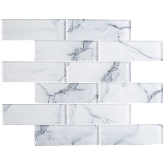SAMPLE-Sumner 2-in.x 6-in. Brick Joint Marble Look Glossy Glass Mosaic Wall and Floor Tile