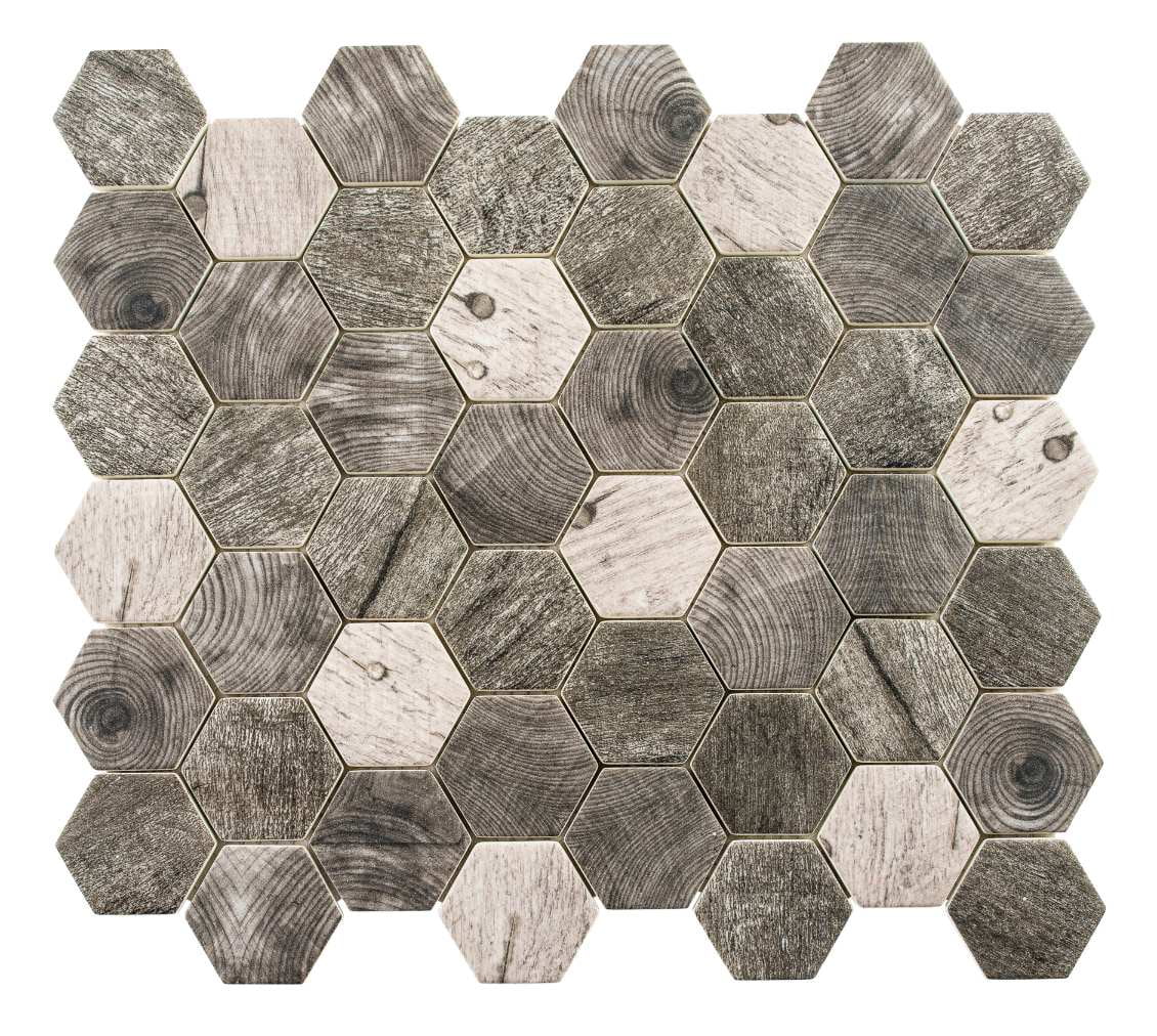 SAMPLE-Terrain Rhine Black 2-in. Honeycomb Wood Look Matte Glass Mosaic Wall & Floor Tile