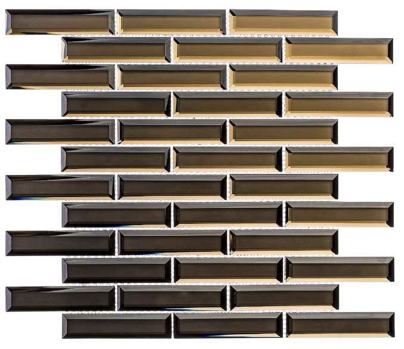 SAMPLE-Vega Karat Brown 1-in. x 4-in. Beveled Brick Joint polished Glass Mosaic Wall Tile