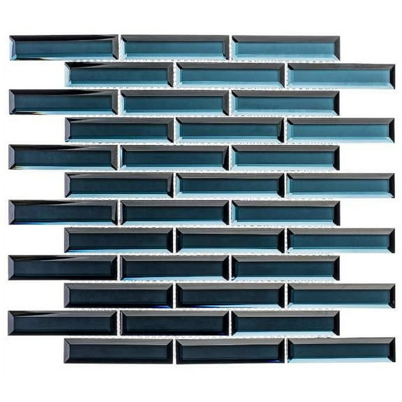 SAMPLE-Vega Turq Blue 1-in. x 4-in. Beveled Brick Joint polished Glass Mosaic Wall Tile