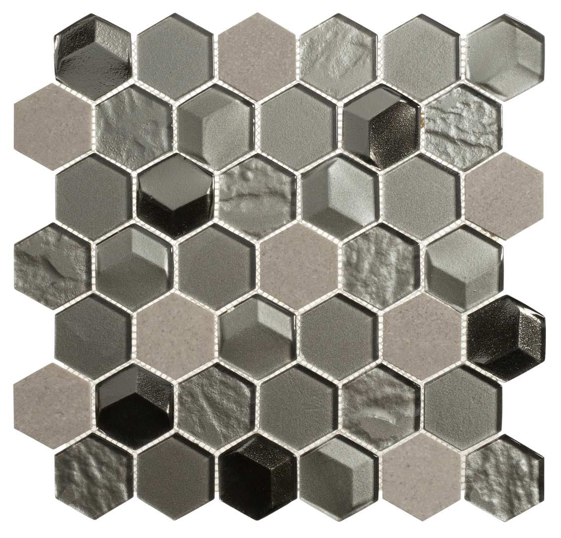 SAMPLE-Xen Graff Graff 2-in. Honeycomb Polished Glass and Natural Stone Mosaic Wall Tile