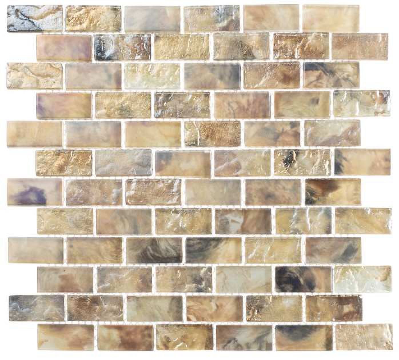 SAMPLE-Zalo Haven Brown 1-in. x 2-in. Brick Joint Vintage Polished Glass Mosaic Wall and Floor Tile