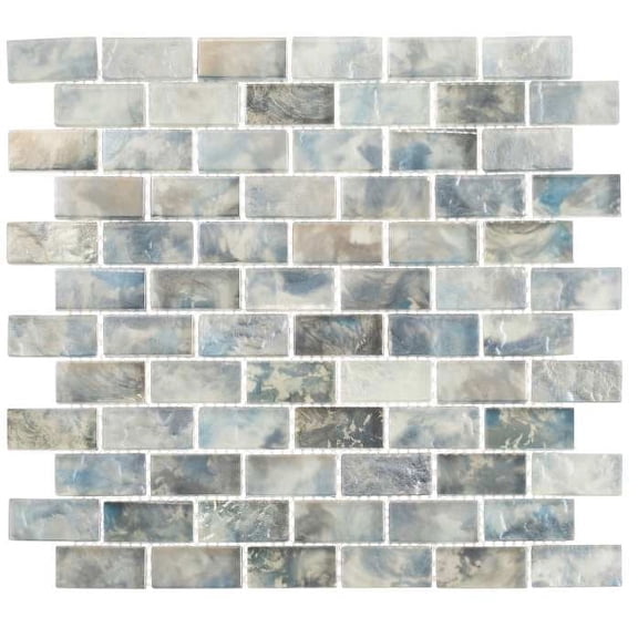 SAMPLE-Zalo Knoll Gray 1-in. x 2-in. Brick Joint Vintage Polished Glass Mosaic Wall and Floor Tile
