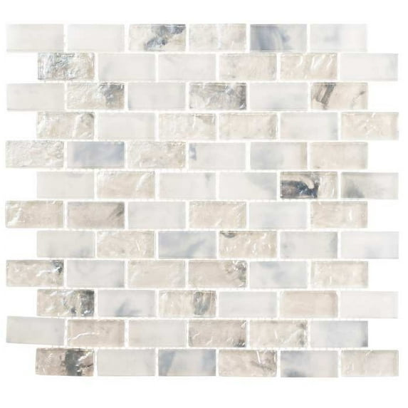 SAMPLE-Zalo Vapor White 1-in. x 2-in. Brick Joint Vintage Polished Glass Mosaic Wall and Floor Tile