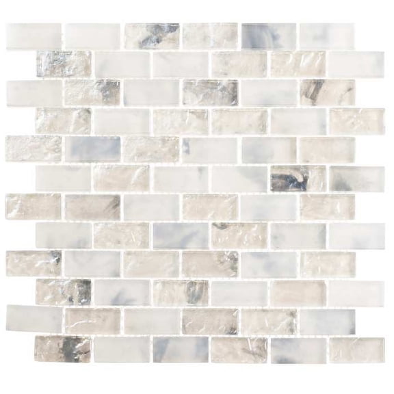 SAMPLE-Zalo Vapor White 1-in. x 2-in. Brick Joint Vintage Polished Glass Mosaic Wall and Floor Tile