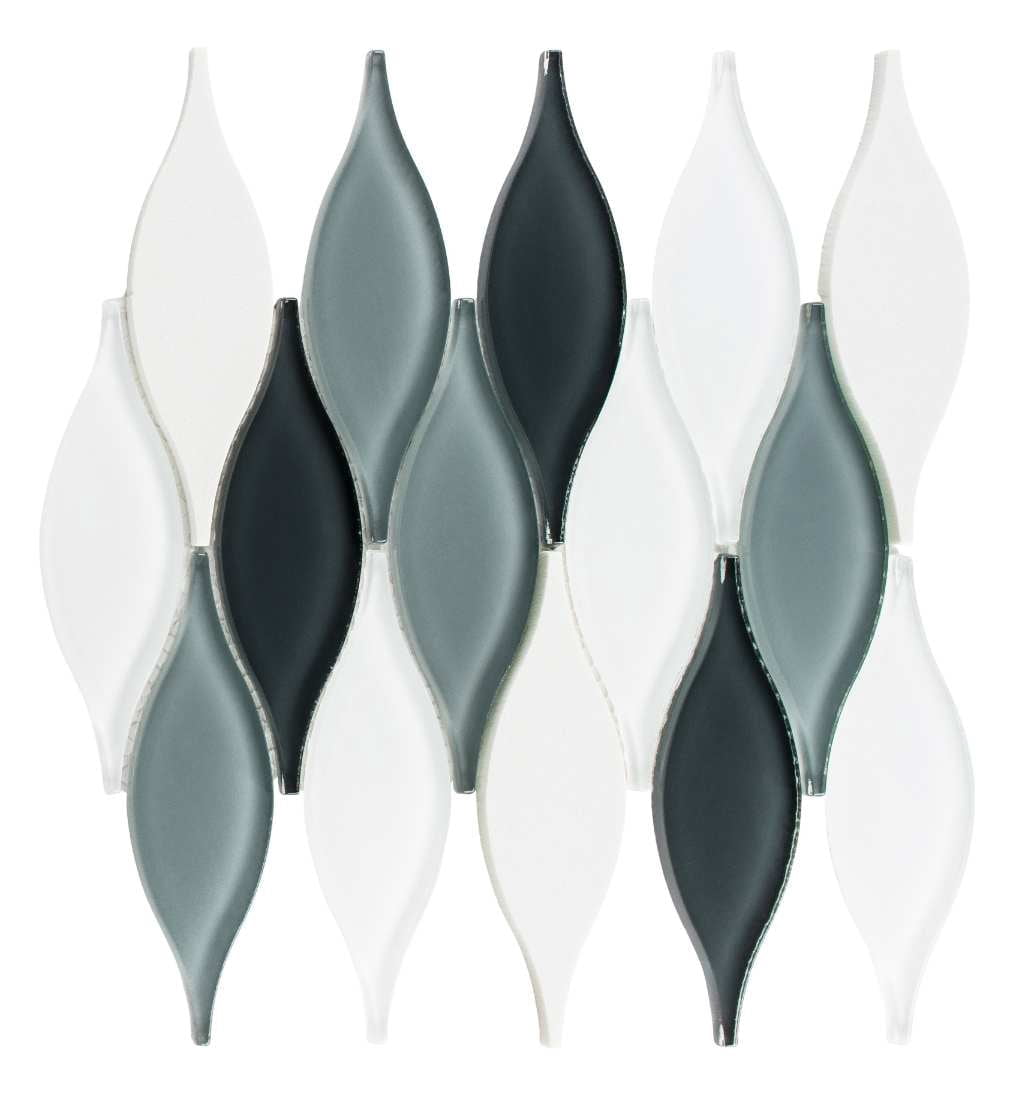 SAMPLE-Zeille Rain Blue Arabesque Metal and Glass Mosaic Wall and Floor Tile