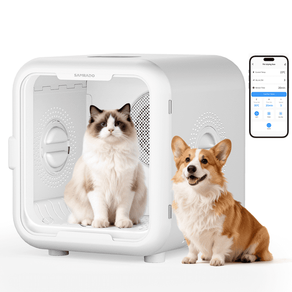 SAMRADO Pet Dryer Box 68L for Cats and Small Dogs, Quiet 40dB, Smart App Control