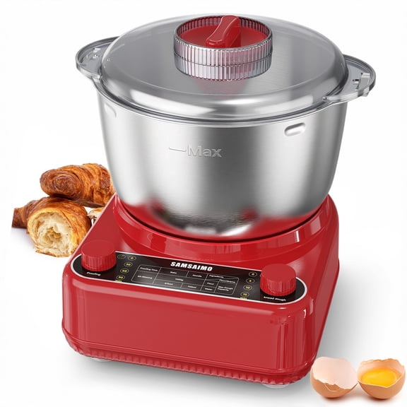 6.5QT Electric Dough Mixer with Ferment Function Dough Kneading Machine with 304 Stainless Steel Bowl Dough Maker Dishwasher-Safe Accessories Removable Lid & Knob Control Empire Red