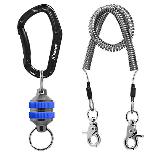 SAMSFX Fishing Strongest Magnetic Net Release Magnet Clip Holder Retractor  with Coiled Lanyard (Blue Grips) 