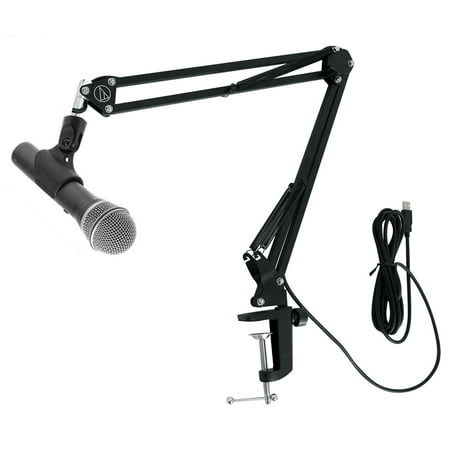 SAMSON Q2U USB+XLR Recording Podcast Dynamic Microphone+Audio Technica Boom Arm