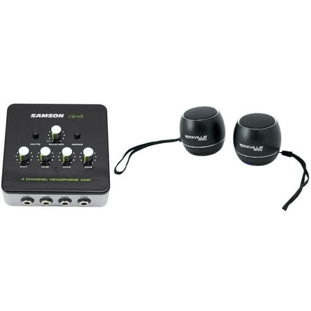 SAMSON QH4 4-Channel Studio/Podcast Headphone Amplifier+(2) Bluetooth Speakers