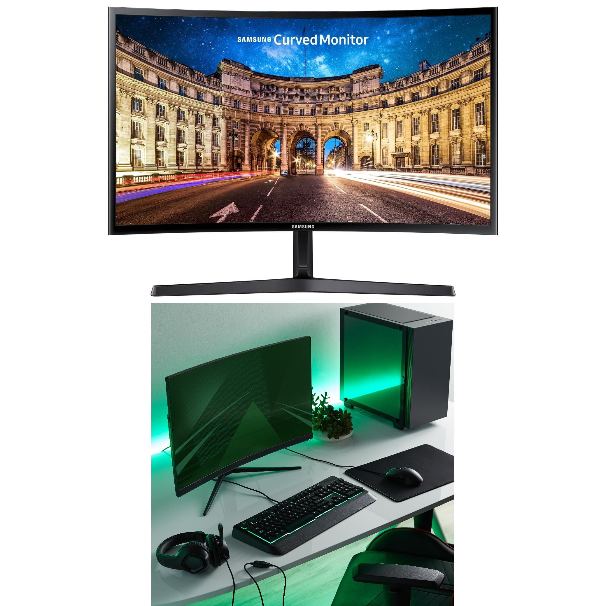 SAMSUNG 27" Class Curved 1920x1080 and onn. 4-PC Gaming Starter Kit with Keyboard, Mouse, Over-ear Headset w/mic and Mouse