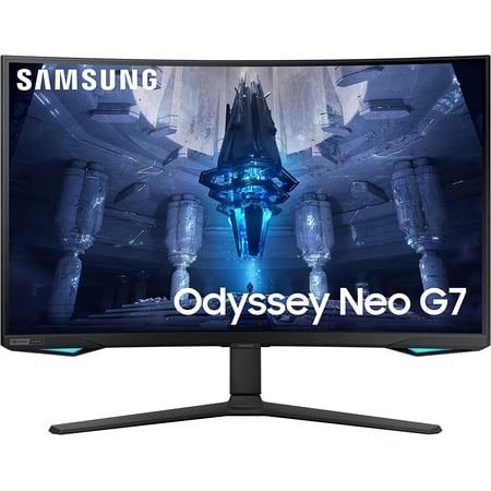 Samsung 32" Odyssey Neo G7 4K UHD 165Hz 1ms G-Sync 1000R Curved Gaming Monitor, Quantum HDR2000, AMD FreeSync Premium Pro, Ultrawide Game View, DisplayPort, HDMI, Height Adjustable Stand, Black
