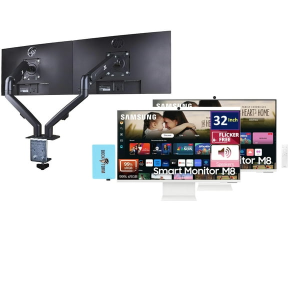 SAMSUNG 32-Inch 4K UHD Smart Monitor with Streaming TV, Speakers, HDR10+, AI Upscaling, Ergonomic Stand, SlimFit Camera, Gaming Hub, Wall Mount, HDMI, USB-C & DKZ USB Port Expander, White Color 2 Pac