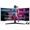 thumbnail image 1 of SAMSUNG 34" Odyssey G5 Ultra-Wide Gaming Monitor, 1000R WQHD Curved, 165Hz Refresh Rate, 1ms Response Time, FreeSync Premium, Black, with 5AVE HDMI Cable, 1 of 5